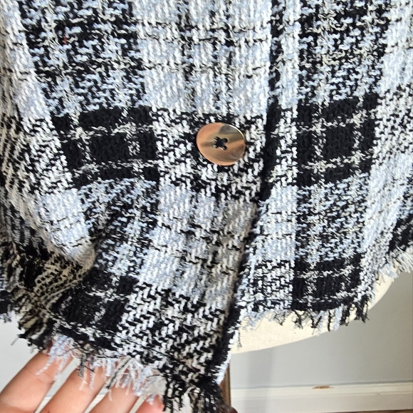 ZARA New Black White Tweed Fringe Trim Oversized Button Front Shacket Size XS - Picture 6 of 14